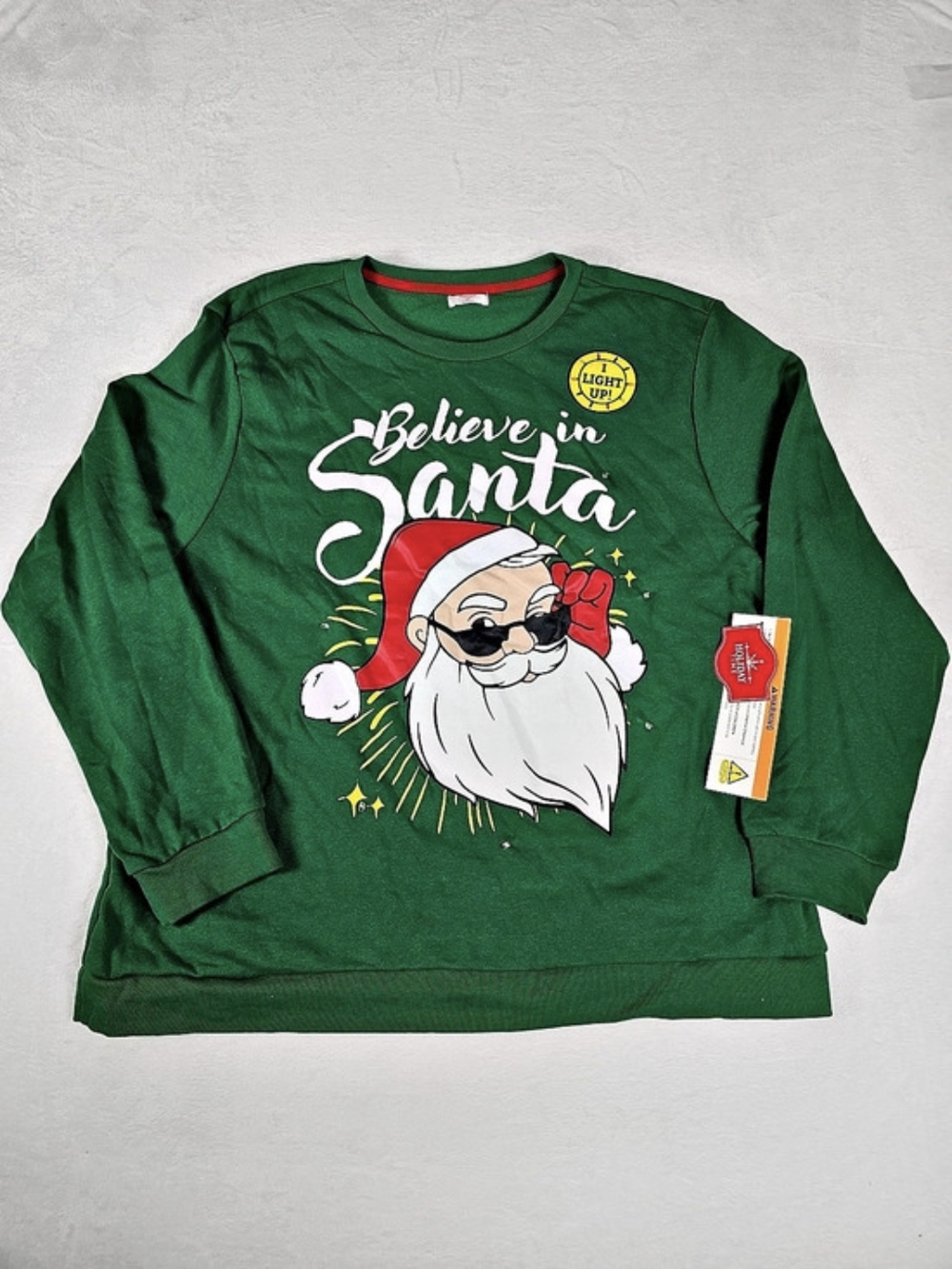 Holiday Time Believe in Santa Light Up Christmas Sweatshirt 3XL Green